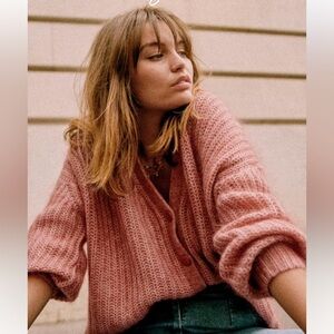Sézane Achilles Jumper Cardigan Sweater Mottled Pink Size medium